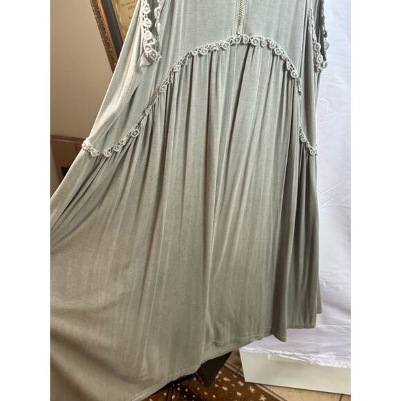 C&V Womens Tunic Dress Olive Green Boho Cottage Core Womens L Sleeveless Lace - Picture 12 of 13